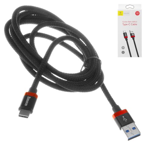 USB кабель Baseus Golden Belt, USB тип C, USB тип A, 150 см, 3 A, черный, красный, в нейлоновой оплетке, #CATGB A19