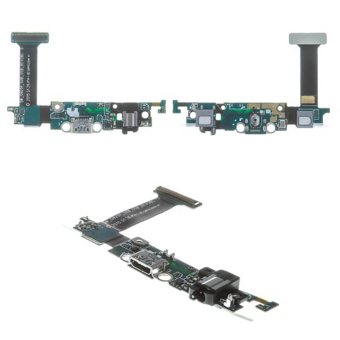 Шлейф для Samsung G925F Galaxy S6 EDGE, конектора навушників, конектора зарядки, з компонентами, Сopy