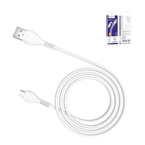 USB кабель Hoco X37, USB тип A, micro USB тип B, 100 см, 2,4 А, белый, #6931474710505