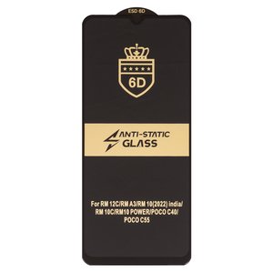 Захисне скло ESD 6D для Xiaomi Poco C40, Poco C55, Redmi 10C, Redmi 11A, Redmi 12C, сумісне з чохлом, Full Glue, Anti Static, без упаковки , чорний