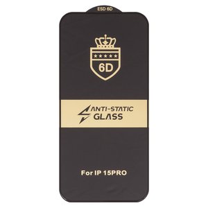 Защитное стекло ESD 6D для Apple iPhone 15 Pro, совместимо с чехлом, Full Glue, Anti Static, без упаковки , черный