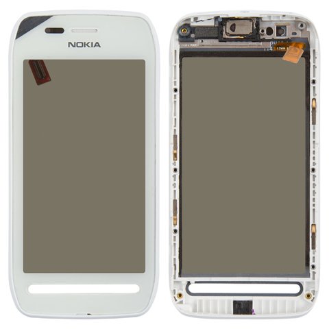 Touchscreen compatible with Nokia 603, with front panel, white 