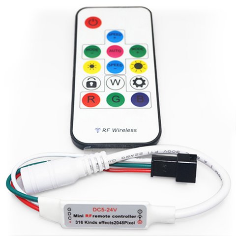Controlador LED con control remoto por radio SP103E RGB, WS2801, WS2811, WS2812, WS2813 5 24 V 