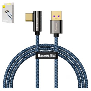 USB кабель Baseus Legend, USB тип C, USB тип A, 100 см, 66 Вт, синий, Г образный, в нейлоновой оплетке, #CACS000403