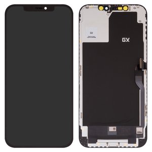 Pantalla LCD puede usarse con iPhone 12 Pro Max, negro, con marco, HC, OLED , GX OEM soft