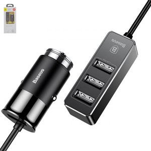 Автомобільний зарядний пристрій Baseus F629, 12 В, USB вихід 5В 2,4А , 3 USB виходи 5В 3,1А , чорне, #CCTON 01