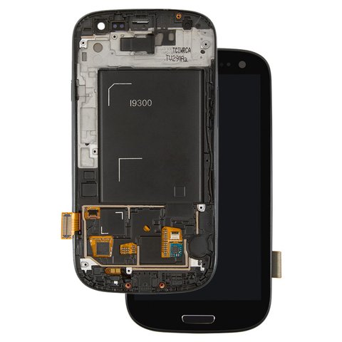 LCD compatible with Samsung I9300 Galaxy S3, black, with frame, original change glass 