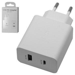 Mains Charger EP TA220, 35 W, Power Delivery PD , white, 2 outputs, service pack box 