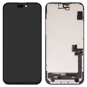 LCD compatible with iPhone 15 Plus, black, with frame, AAA, TFT , JK 
