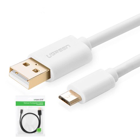 Cable USB UGREEN, USB tipo A, micro USB tipo B, 100 cm, 2 A, blanco, #6957303818488