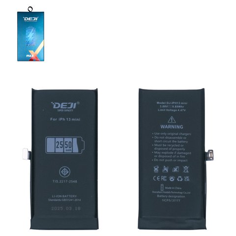 Batería Deji puede usarse con Apple iPhone 13 mini, Li ion, 3.88 V, 2550 mAh, mayor capacidad, original IC
