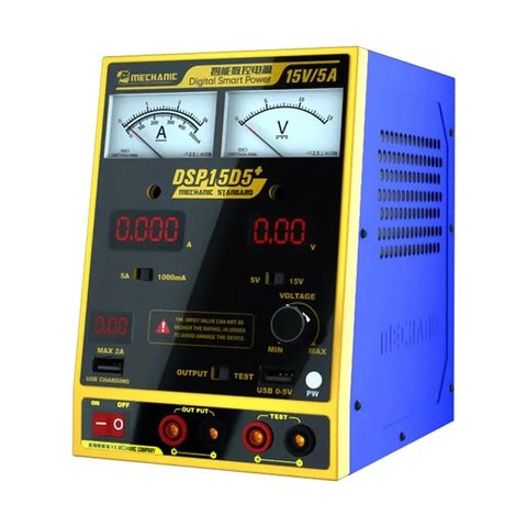 Fuente de alimentación potencia  Mechanic DSP15D5+, un canal, transformador, hasta 15 V, hasta 5 A, indicadores combinados