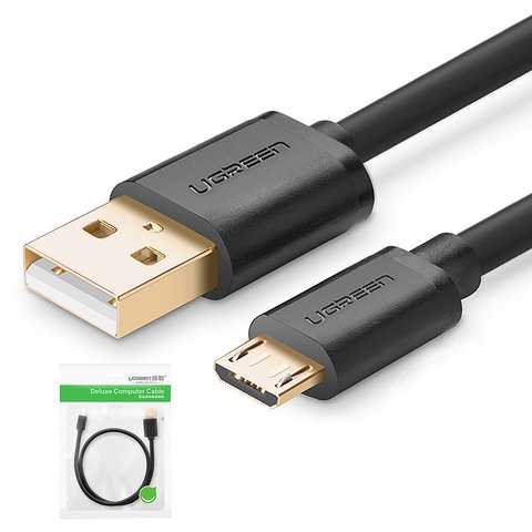 USB кабель UGREEN, USB тип A, micro USB тип B, 100 см, 2 A, чорний, #6957303818365