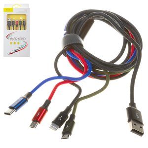 USB кабель Baseus Rapid Series, USB тип C, USB тип A, micro USB тип B, Lightning, 120 см, 3,5 А, чорний, передавання даних лише на Lightning, в нейлоновому обплетенні, 4 в 1, #CA1T4 C01