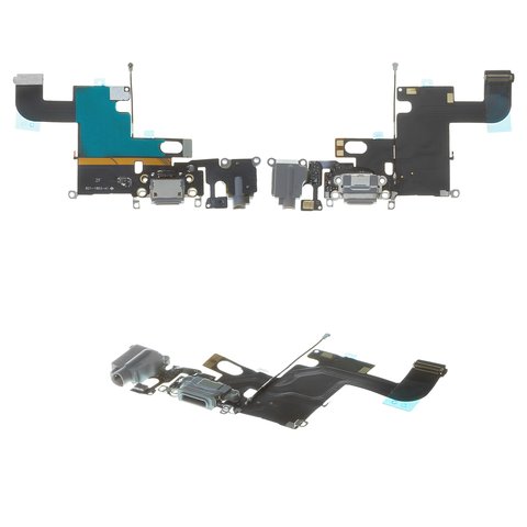 Шлейф Apple iPhone 6, конектора навушників, конектора зарядки, чорний, з мікрофоном, з компонентами, Сopy