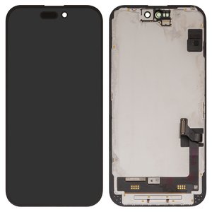 Дисплей для iPhone 15, черный, с рамкой, переклеено стекло