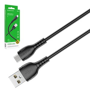 USB кабель Borofone BX51, USB тип A, micro USB тип B, 100 см, 2 A, чорний, #6931474743916