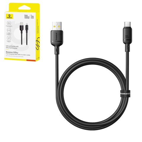 USB кабель Baseus Silky, USB тип C, USB тип A, 100 см, 100 Вт, чорний, силіконовий, #P10377703113 00