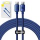 USB кабель Baseus Crystal Shine Series, 2xUSB тип-C, 200 см, 100 Вт, синій, в нейлоновому обплетенні, #CAJY000703