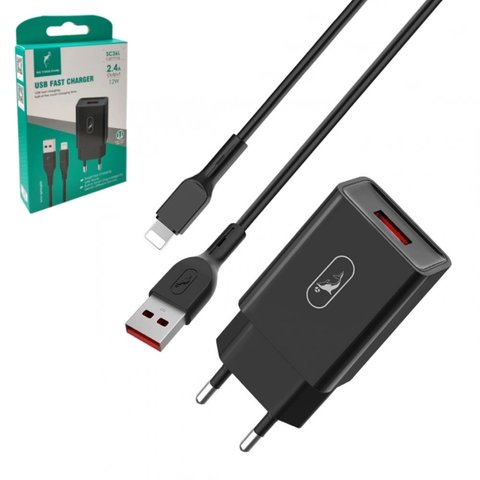 Сетевое зарядное устройство SkyDolphin SC36L, 12 Вт, черный, с кабелем Lightning для Apple, 1 порт